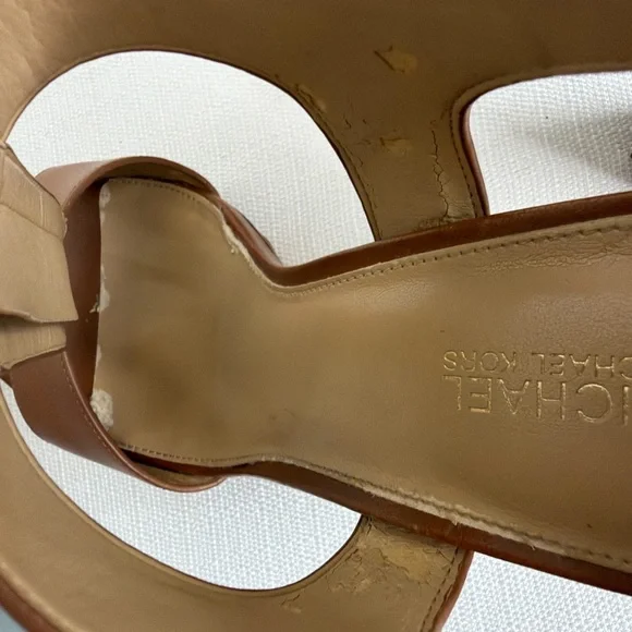 Michael Kors Brown Leather Front Zip Block Heel Sandals Size 8(B94)”✨ - Picture 8 of 11